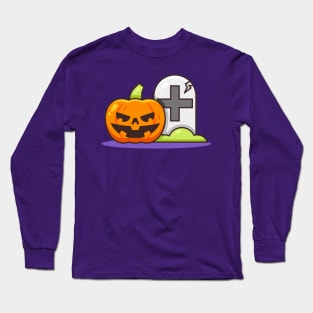 Cute Pumpkin with Tombstone Long Sleeve T-Shirt